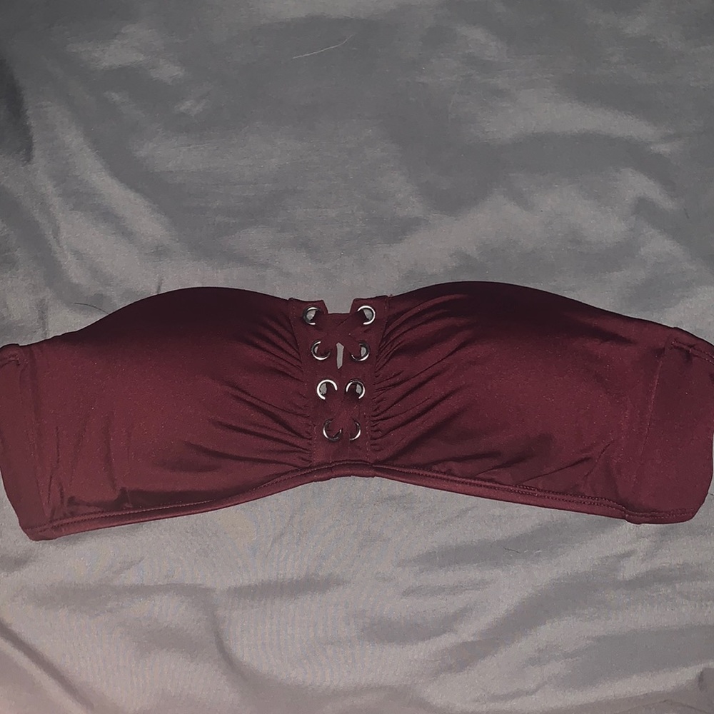 Burgundy A/B cup bando bathing suit top